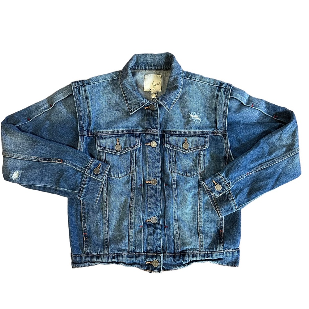 Joie Vintage Inspired Medium Wash Distressed Denim Jacket Size Small